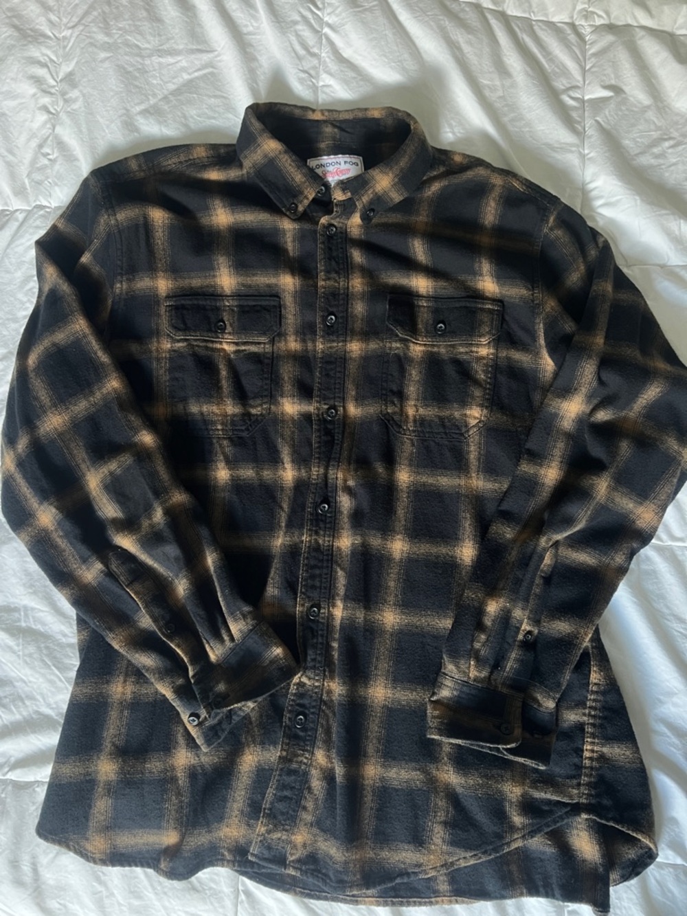 London Fog Black and Tan Plaid Button-Down Shirt
